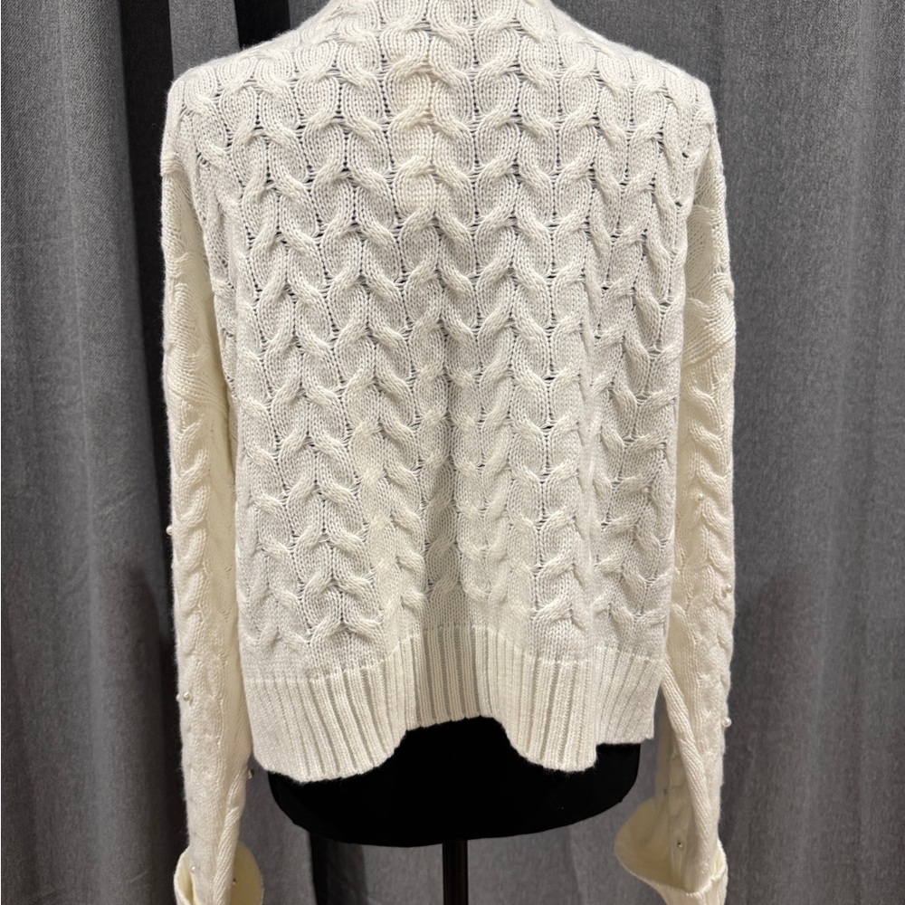 NWT- Sarah Open Cream w/Pearls Pointelle Cardigan Miami Sweater - Size M - Picture 3 of 5